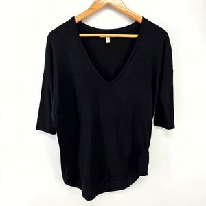 Express One Eleven Top Womens XS Black V-Neck Elbow Sleeve Relaxed Fit Modal